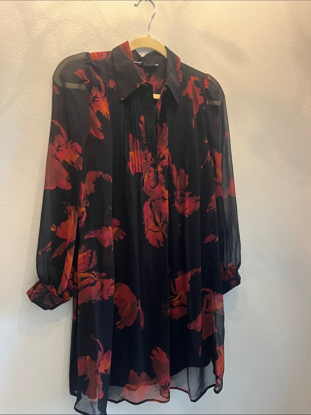 Nine West Black Long-Sleeve Dress with Red Floral Print